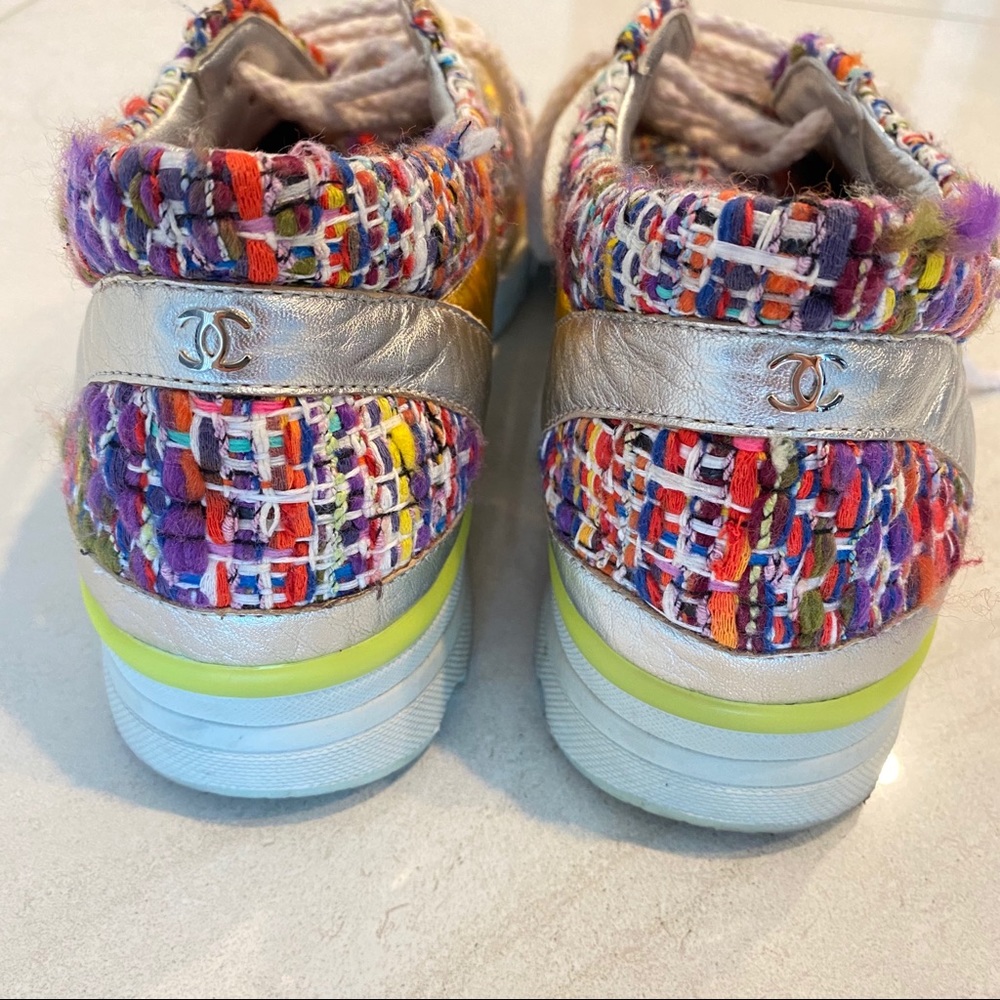 CHANEL Gold Multicolor Tweed Sneakers Sz 38 - Picture 3 of 3
